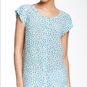 Joie Abstract Sheer Blue White Polka Dot Blouse M